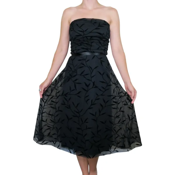 Vintage 90s Luly K Black Floral Midi Dress - Image 2