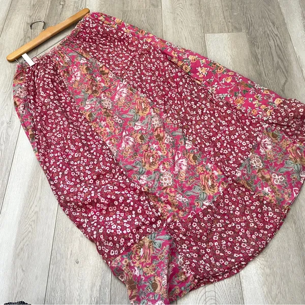 Floral Patchwork Skirt pull on midi womens Pink (medium) boho colorful hippie - Image 4
