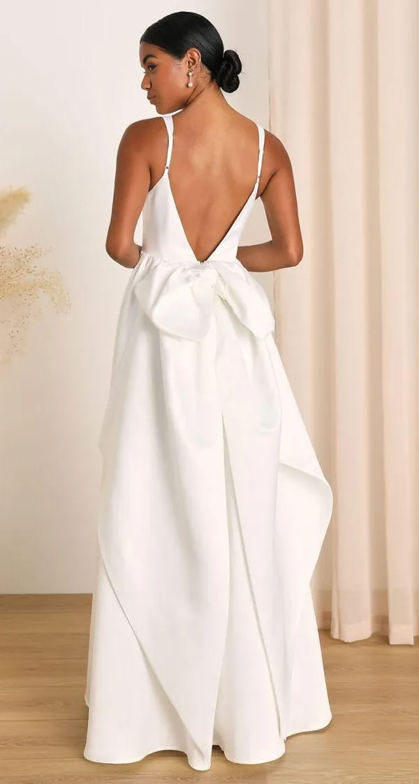 Ivory Backless A-Line Bow Maxi Dress Wedding/Graduation - Image 2