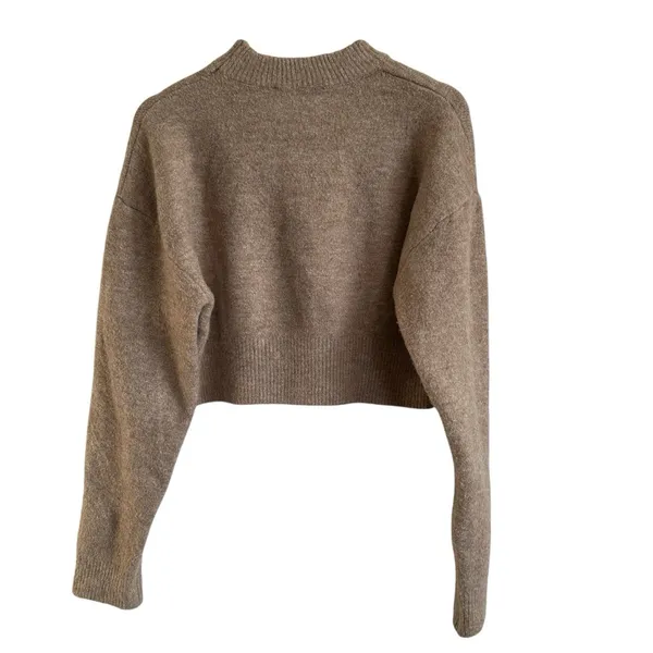 Zara Knit Mock Neck Top Sleek Cropped Brown Long Sleeve Pullover Sweater Size M - Image 2