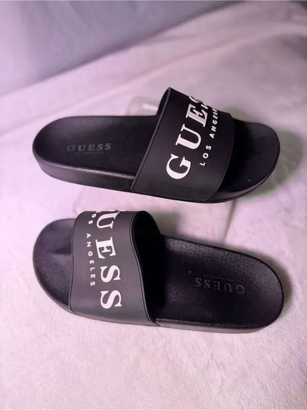 GUESS Men's Black Slide Sandal with White Logo - Image 3
