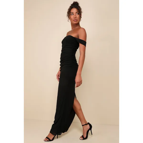 Lulus Amazing Presence Black Mesh Ruched Column Maxi Dress Long Formal Small NWT - Image 3