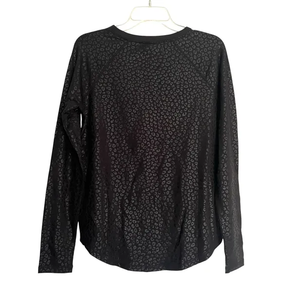 Zuda Sweatshirt Womens Small Black Leopard Print Crewneck Pullover Side Snap - Image 3
