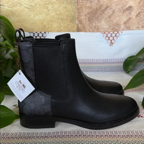 NEW Coach Women’s Meredith Signature Canvas Chelsea Ankle Black Boots, Size 6B - Image 6
