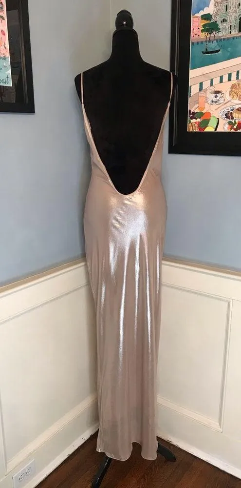 NWOT House of CB Champagne Silver Leia Backless Slip Dress Gown Sz M - Image 5