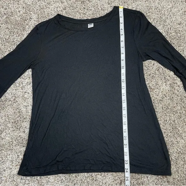 Black Rib Knit Bell Sleeve Crewneck Top Shirt Medium - Image 8