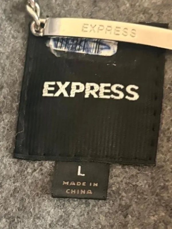 Gray Express pea coat with belt in size L - Image 2