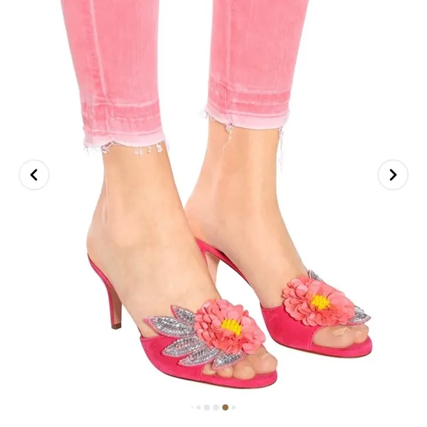 NEW Veronica Beard Sequined flower spring suede mules pink - Image 4
