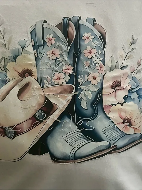 Women’s Premium Quality Boots and Cowgirl Hat Short Sleeve White T Shirt Size XL - Image 4