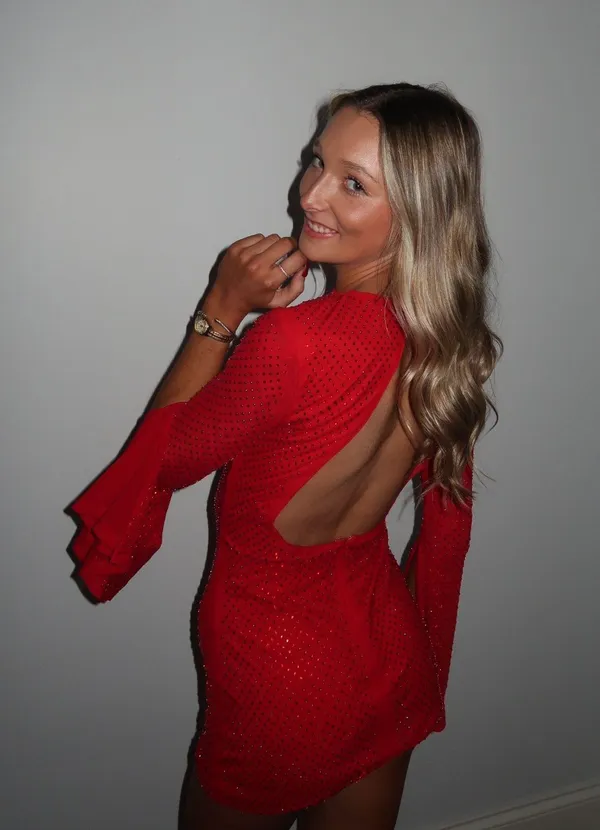 Red Long Sleeve Mini Dress Size XS - Image 5