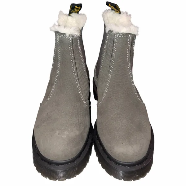 Dr. Martens Gray Tumbled Nubuck Leather Faux Fur Fleece Lined BEX FL Chelsea Boot 36 5 - Image 2