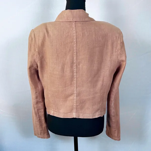 L'AGENCE Womens M Linen Blazer Pink Cropped Double Breasted Gold Button Jacket - Image 7
