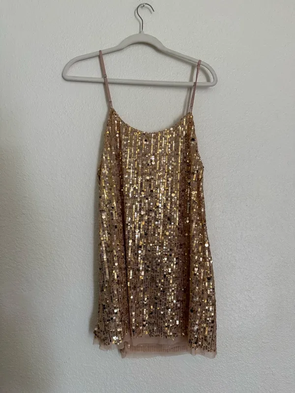 Free People NWT Midnight Kiss Mini Slip Dress in Gold Combo - Image 11