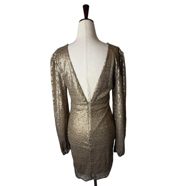 Altar'd State Sequin Mini Dress Women Small Champagne NWT‎ V Neck Party Formal - Image 3