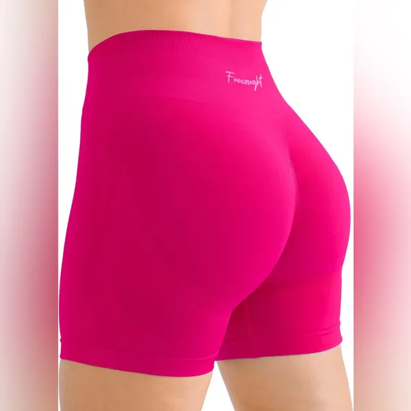 FRESOUGHT Workout GymButr Scrunch Tummy Control High Waisted Shorts Pink - Image 2