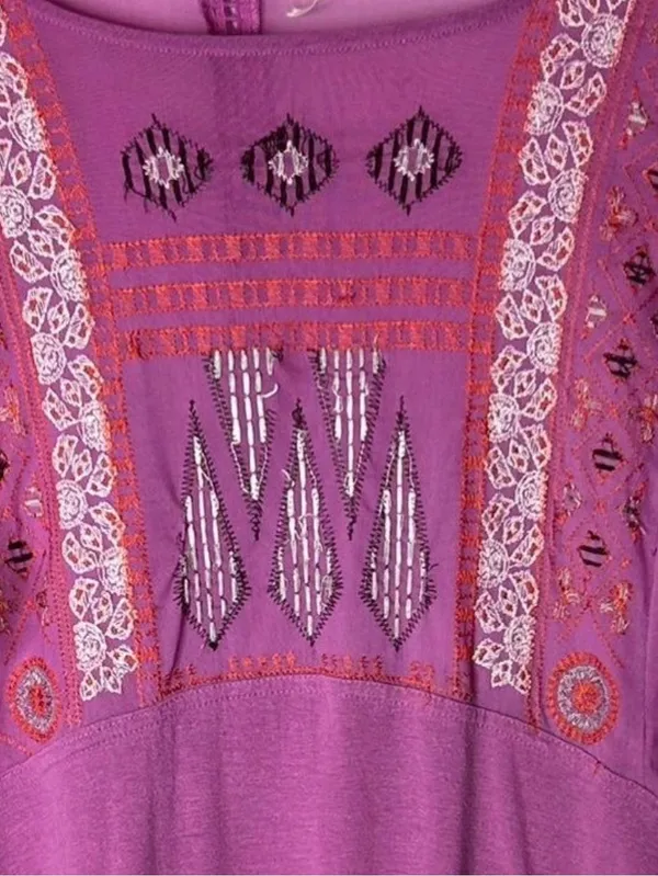Free People La Cienega Wisteria Mauve Embroidered Sheer Inset Blouse Size L - Image 6
