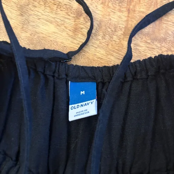 Old Navy Linen Blend Jumpsuit Medium Minimalist Smocked Wide‎ Leg Ankle Black - Image 4