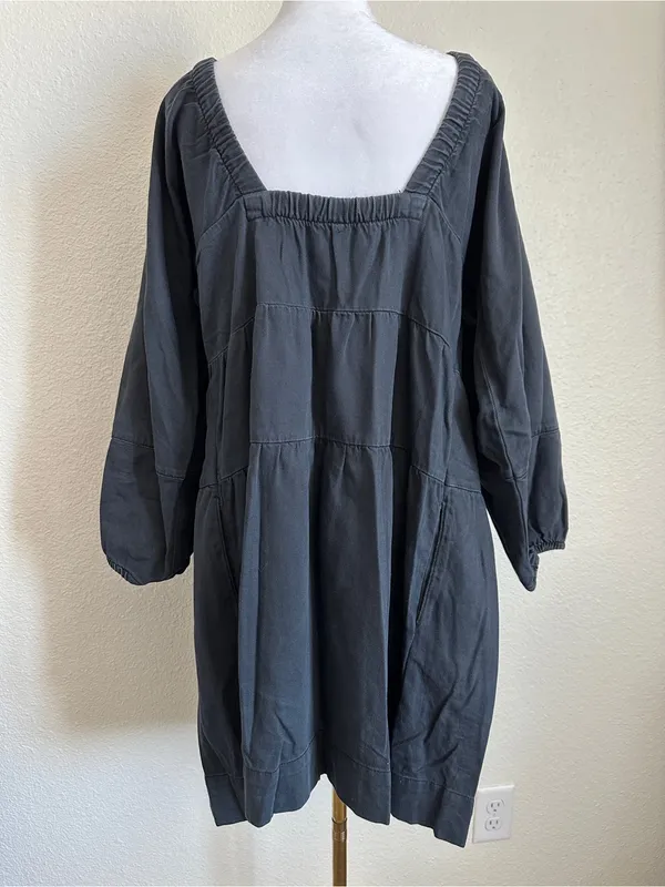 FREE PEOPLE Lou Jean Babydoll Dress in Black Grey Denim Oversized Boho Sz. S - Image 12
