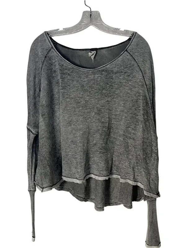 WE THE FREE Macchiato Top Grey Burnout Long Sleeve High Low Hem Oversize Size XS - Image 4