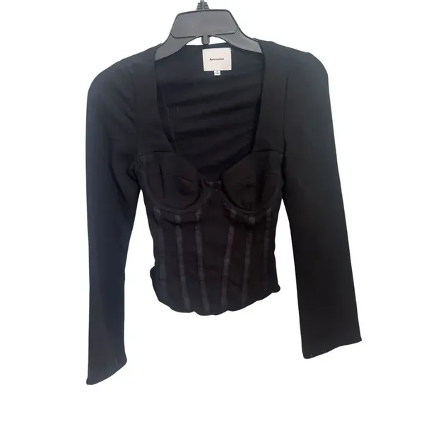 Reformation Amina long-sleeve corset top in black 0 - Image 3