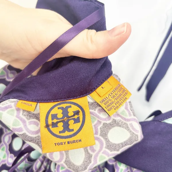 Tory Burch Womens Retro Geometric Print 100% Silk‎ Halter Dress Purple Size L - Image 5