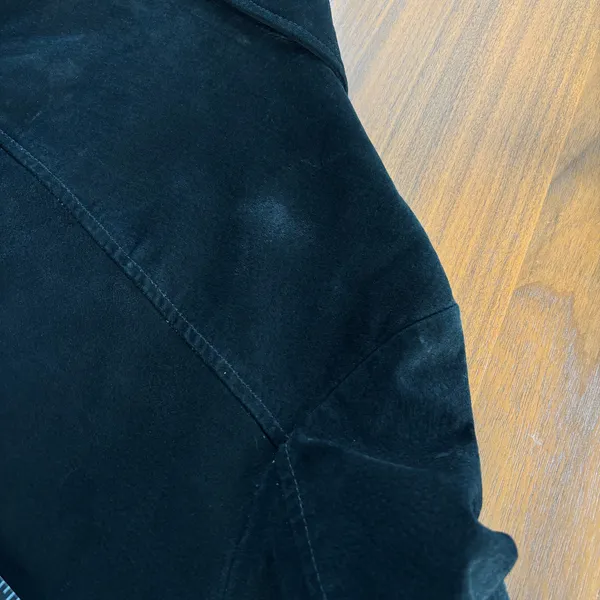 Vintage 90s Distressed Black Suede Leather Bomber Jacket Quilted Lining No Size - Image 13