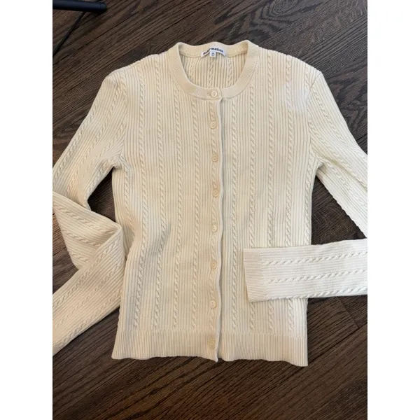 REFORMATION Natalie Cable Stich Cardigan Sweater In Lemon Icing XS NEW READ - Image 6