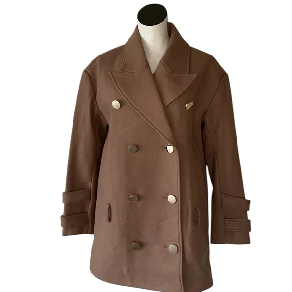 NWT Badgley Mischka Rosalie Notch Collar Coat NO BELT Brown Embellished Button - Image 3