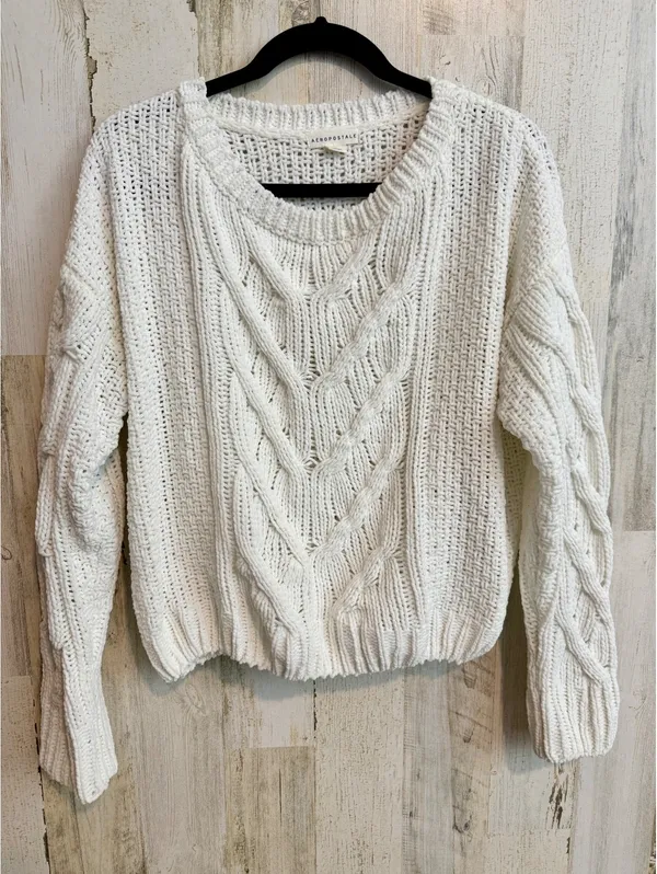 Aeropostale Women’s Medium White Chenille Cable Knit Sweater - Image 6