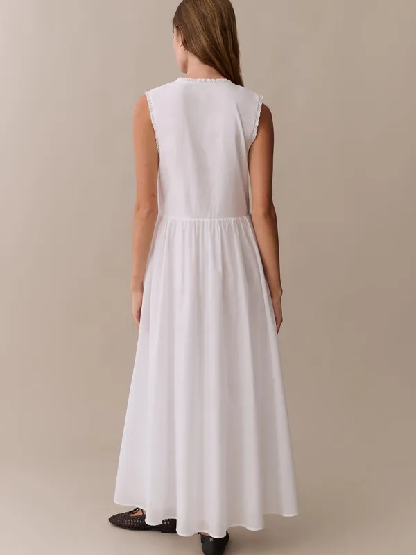 Kourt Few Moda Size M White Sonnet V neck Cotton Long Maxi Ankle Dress - Image 3