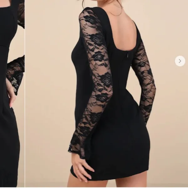 LULU's Sexy Prom Wedding Cocktail Formal Event Long Sleeve Floral Lace Mini - Image 2