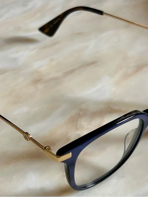 Gucci GG0110O 005 Women Blue Gold Rectangle Eyeglasses w/Case‎ Authentic - Image 8