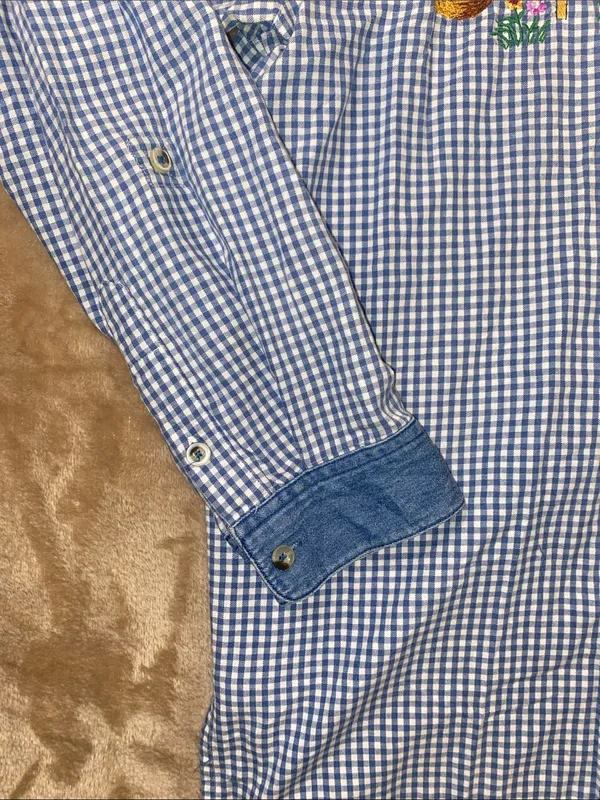Quaker Factory Blue Gingham Button-Up Shirt with Embroidered Birdhouses - Image 6