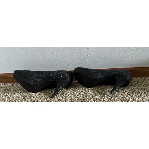 Silver Slipper Women's Black Rhinestone Round front 3"‎ heels size 8 - Image 9