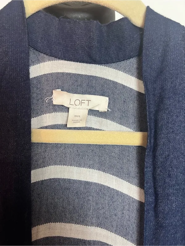 LOFT Kimono Nautical Navy and White Striped Open-Front Cardigan - Image 4