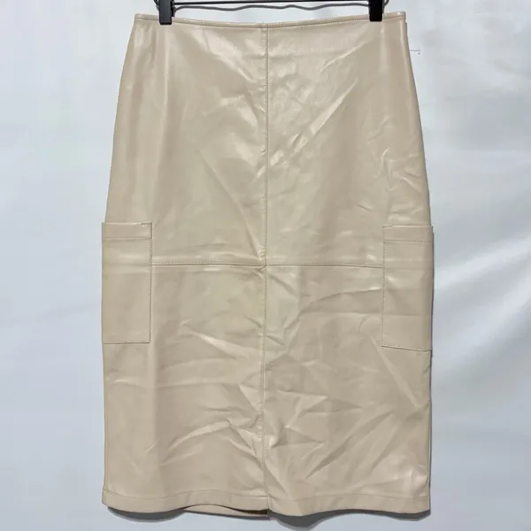 New Hunter & Brown Faux Leather Cargo Pocket Midi Pencil Skirt Beige Size Medium - Image 2