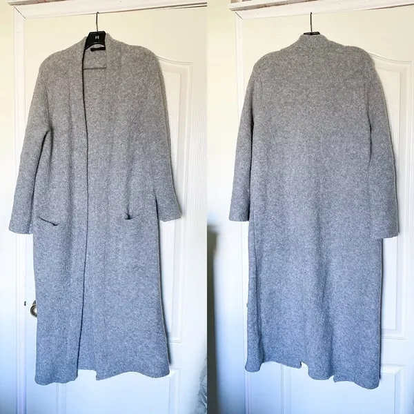 Jenni Kayne Sweater Boucle‎ Duster Coat Merino Wool Cardigan Open Grey S GUC - Image 3