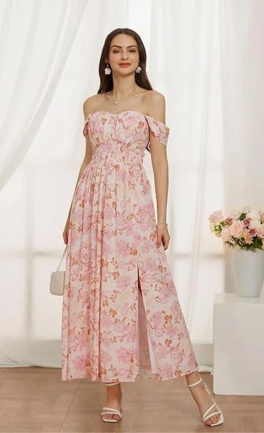 Grace Karin NEW Floral Flowy A Line Maxi Smocked Off Shoulder Dress 2X - Image 2