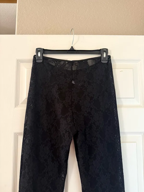 Los Angeles Apparel Black Floral Lace Flare Pants Leggings - Image 10