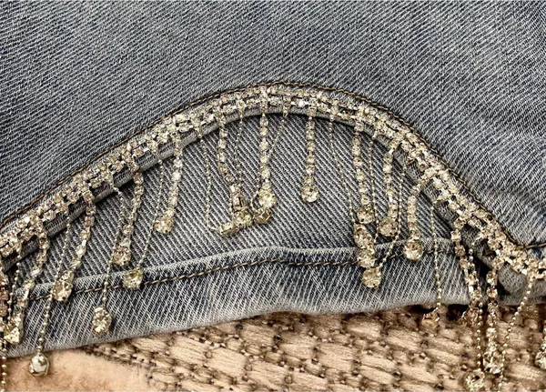 Rhinestone Denim Shorts Blue - Image 3