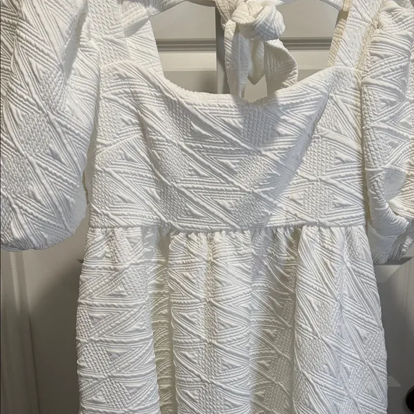 Free People Violet‎ Mini Dress White Puff Sleeve Bow Back NWT M - Image 5