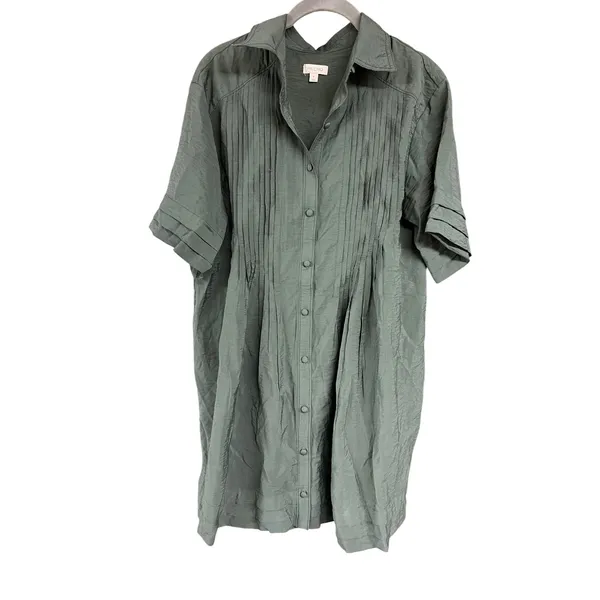 Anthropologie Pilcro Short Sleeve Pintuck Tunic Shirt Dress Olive Green Small - Image 4