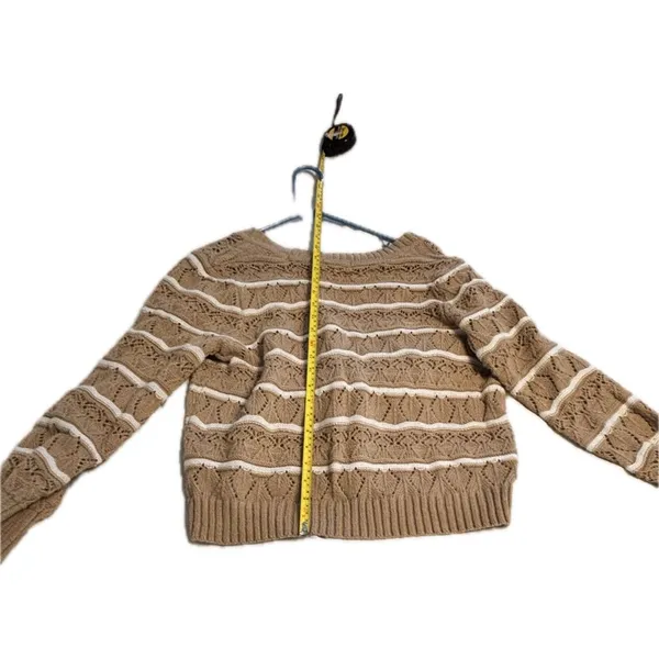 Cato XL Brown White Cable-Knit Striped Button Cardigan Sweater - Image 2