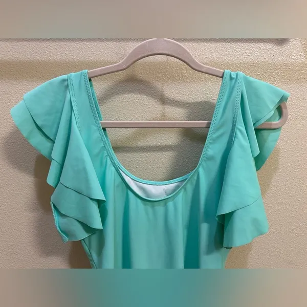 Teal One Piece Summer Ruffle Sleeve Padded Swimsuit Women's Size Medium - Image 4