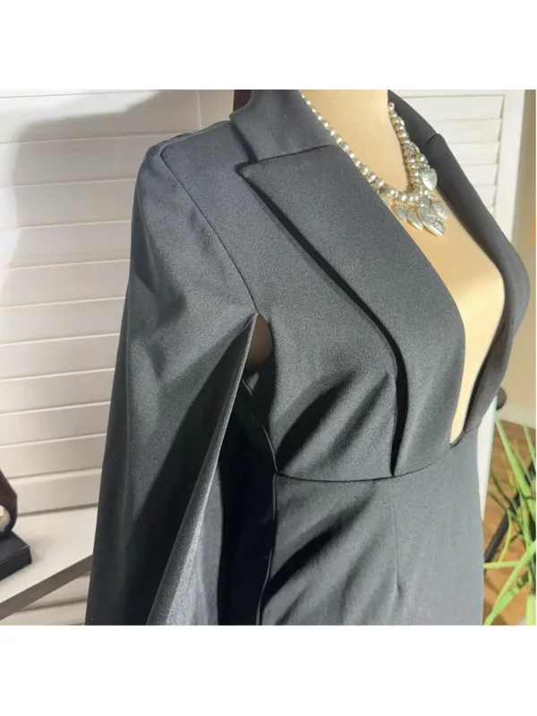 Dance & Marvel rare elegant sexy cape black mini dress deep v neck cocktail sz S - Image 5