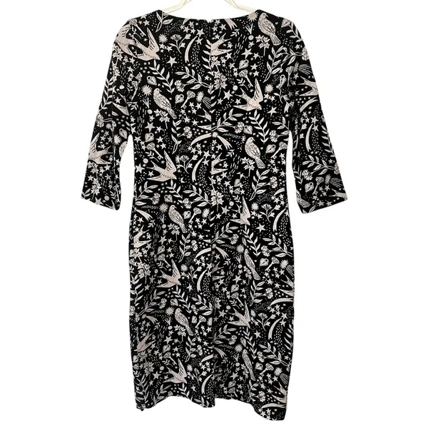 Boden Winifred Black Mystic Woodland Birds Knee Length Sheath Size 6L - Image 4