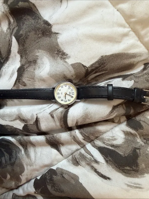 Indiglo by Timex Quartz Women’s Silver-Toned Black Leather Wrist Watch - Image 2