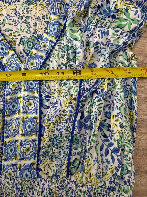 Poupette St Barth Short Sleeve Tiered Mini Dress Women Size Small Blue Green - Image 8