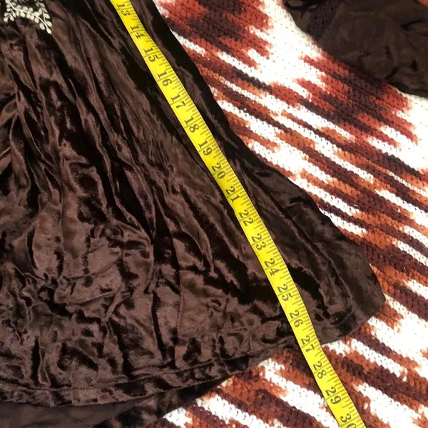 Y2K Whimsygoth Gothic Brown long bell flare sleeve blouse top shirt embroidered lace tie #boho #western #indie #hippie #country Size L-Measurement in pics - Image 6