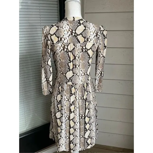 Anthropologie Women’s Juno Snake Skin Print 3/4 Sleeve Dress Brown Size XS - Image 10